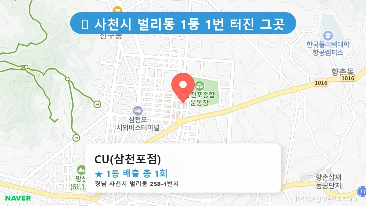 [2026 경남 사천시 벌리동 로또 명당 순위 BEST 3] 역대급 당첨 횟수 갱신! 전설이 된 로또 명당