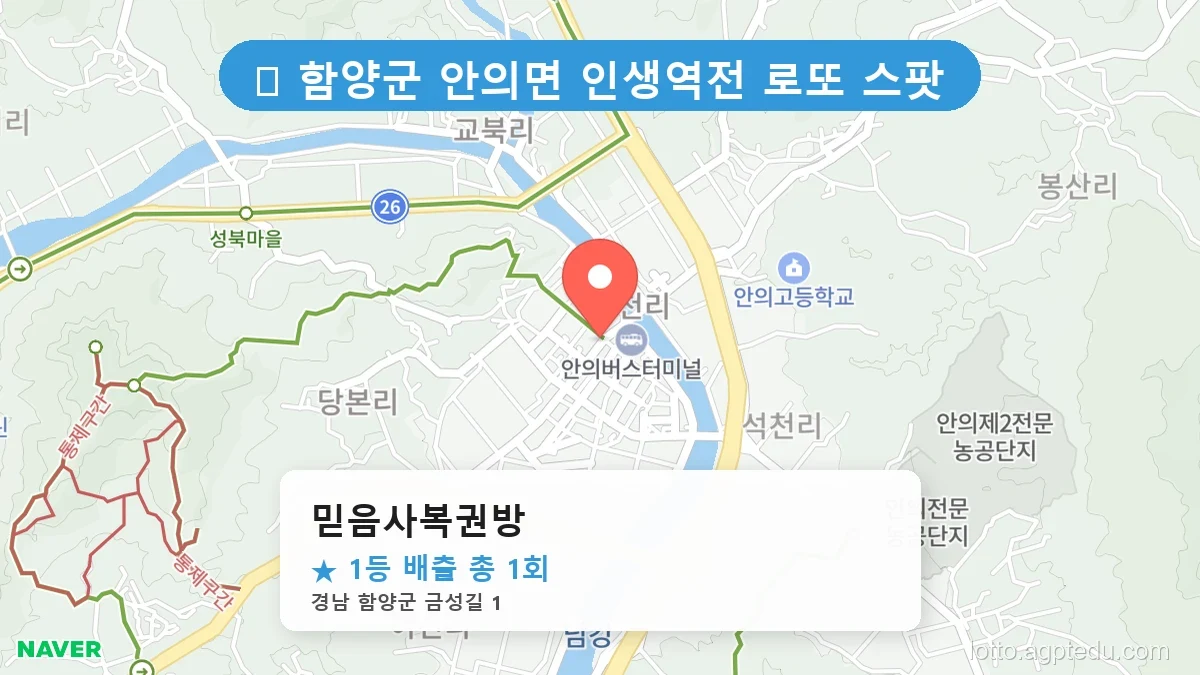 [2026 경남 함양군 안의면 로또 명당 순위 Best] 이번 주 당첨운을 끌어올려 줄 명당 지도 최신판