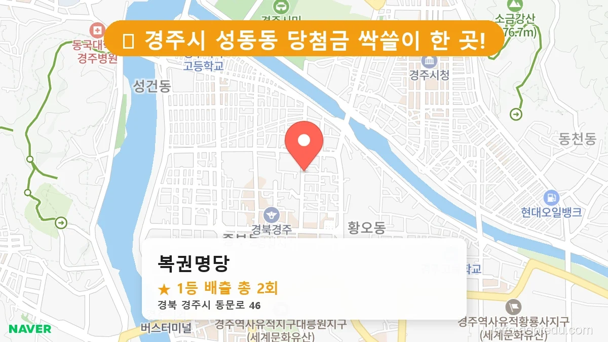 [2026 경북 경주시 성동동 로또 명당 순위 BEST 2] 최근 1등 연속 배출! 지금 당장 가야 할 성지