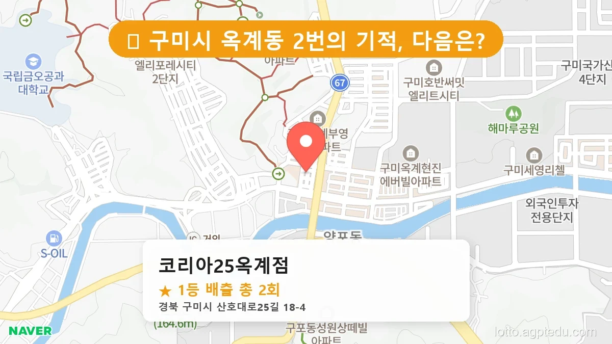 제1209회 구미시 옥계동 로또 명당 코리아25옥계점 위치 및 상세정보