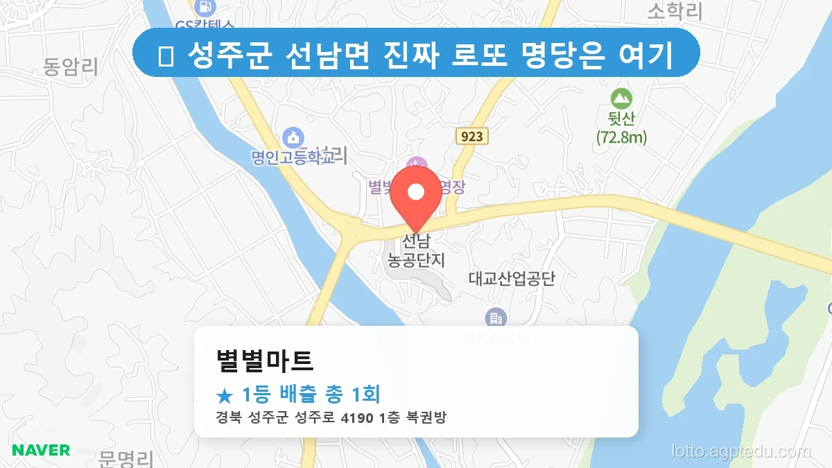 [2026 경북 성주군 선남면 로또 명당 순위 BEST 2] 이번 주 당첨운을 끌어올려 줄 명당 지도 최신판