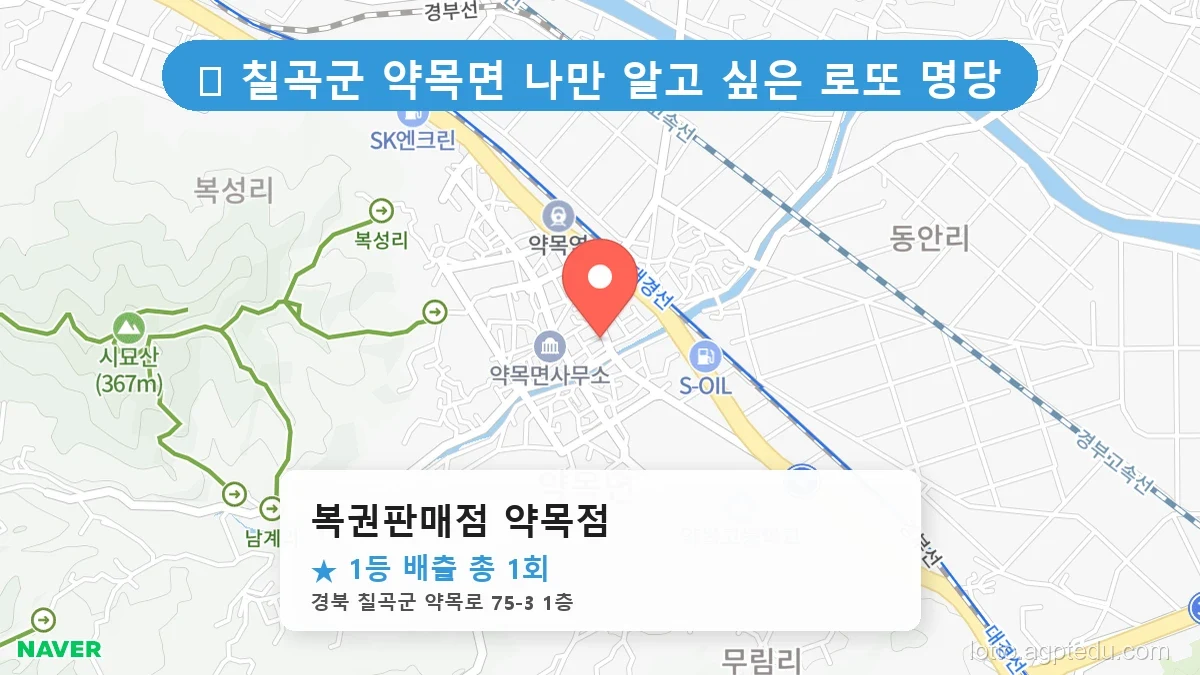 [2026 경북 칠곡군 약목면 로또 명당 순위 Best] 이번 주 당첨 주인공이 나올 명당은?