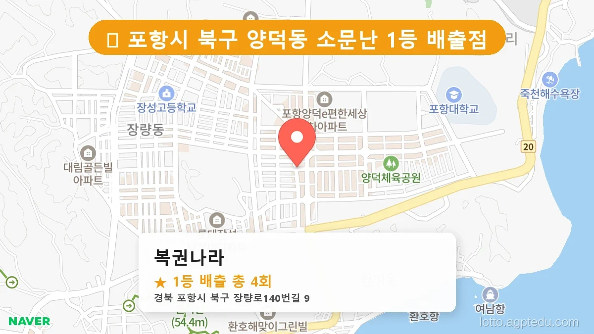 [2026 경북 포항시 북구 양덕동 로또 명당 순위 BEST 5] 이번 주 당첨운을 끌어올려 줄 명당 지도 최신판