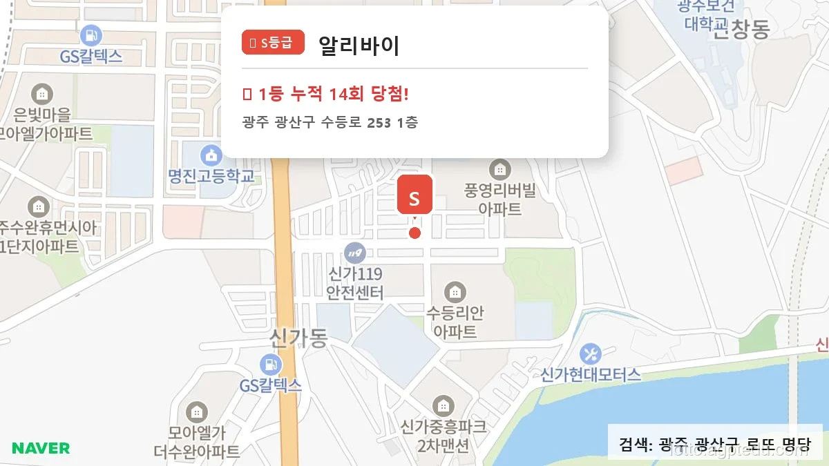 알리바이, 광주 광산구 1등 14회 명당, 위치와 최근 당첨 회차