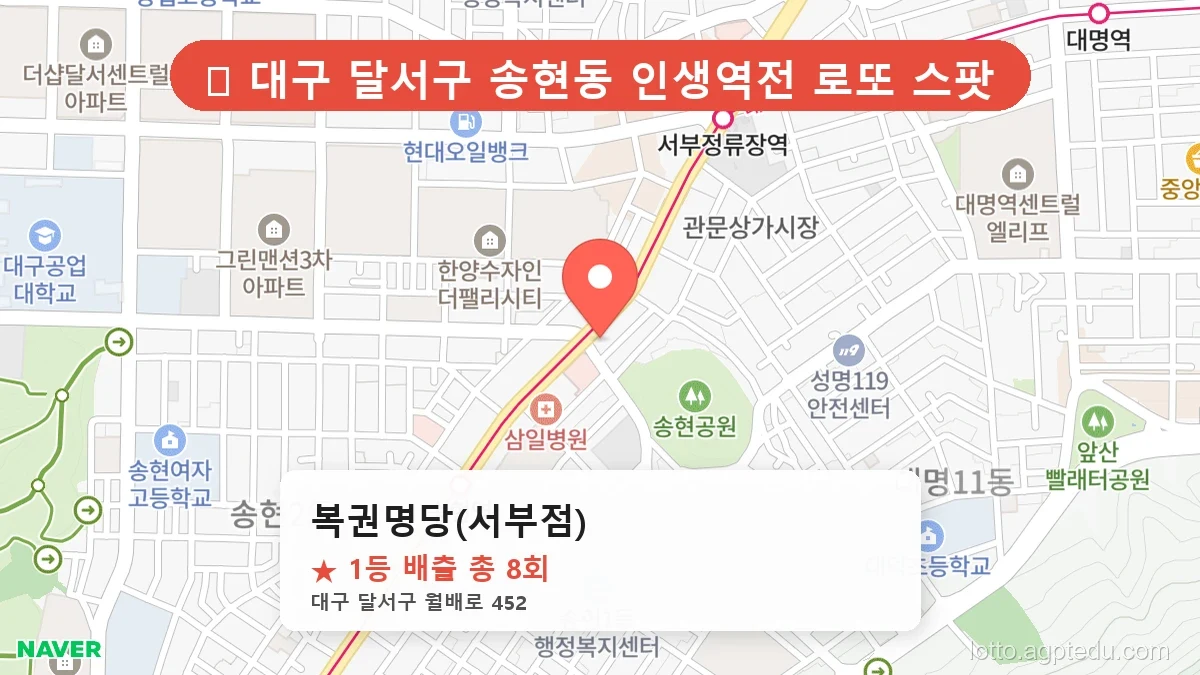 [2026 대구 달서구 송현동 로또 명당 순위 BEST 3] 역대급 당첨 횟수 갱신! 전설이 된 로또 명당
