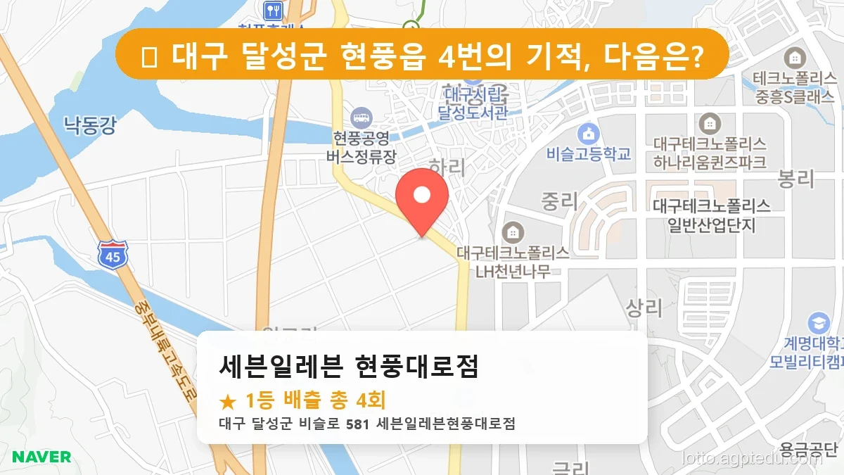 [2026 대구 달성군 현풍읍 로또 명당 순위 BEST 2] 알고 보니 코앞? 우리 동네 1등 배출점 완벽 정리