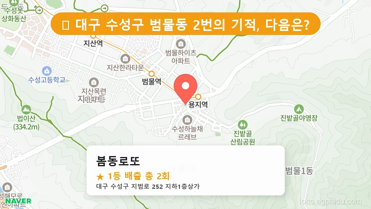 [2026 대구 수성구 범물동 로또 명당 순위 BEST 2] 이번 주 당첨운을 끌어올려 줄 명당 지도 최신판