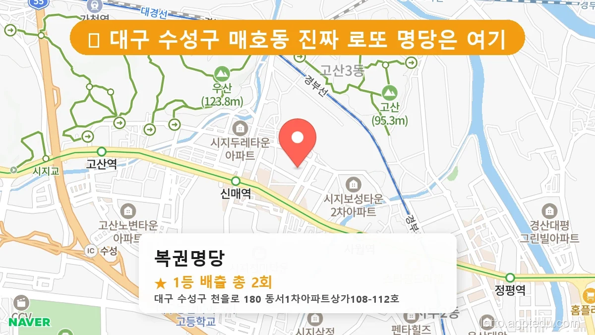 [2026 대구 수성구 매호동 로또 명당 순위 BEST 2] 역대급 당첨 횟수 갱신! 전설이 된 로또 명당