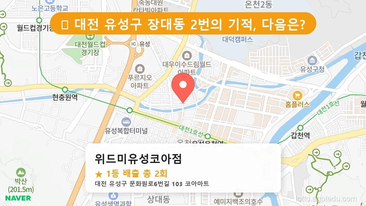 [2026 대전 유성구 장대동 로또 명당 순위 BEST 2] 데이터로 본 당첨 확률 높은 매장 추천