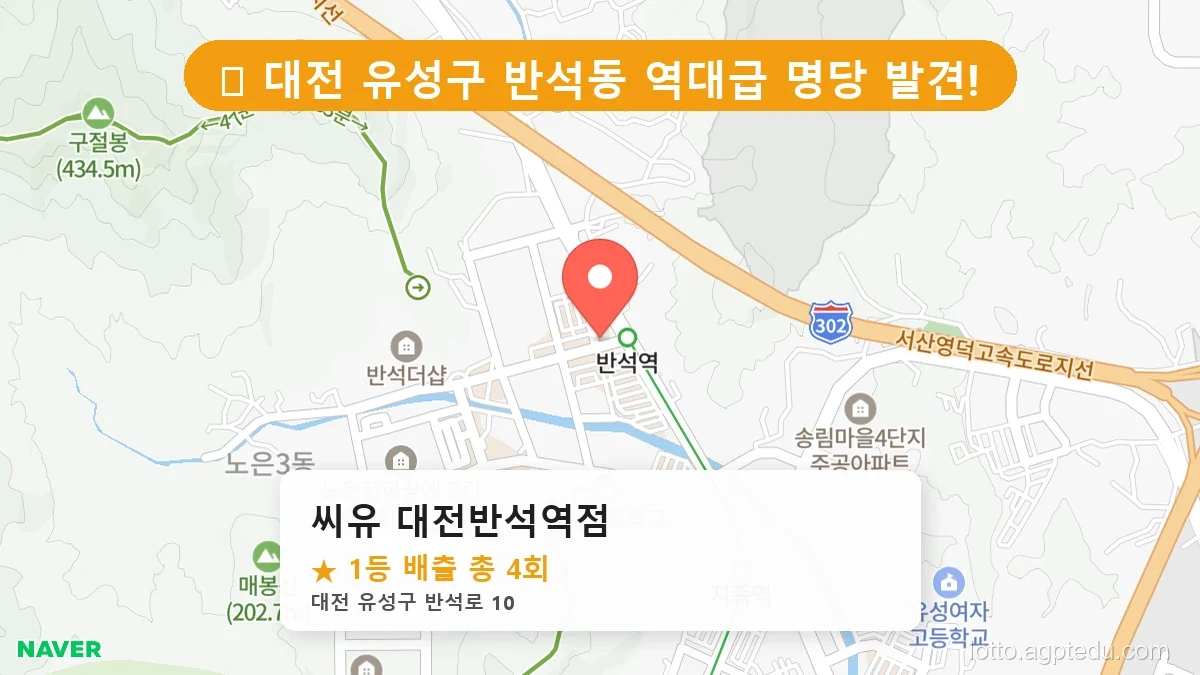 [2026 대전 유성구 반석동 로또 명당 순위 Best] 자동, 수동 가리지 않고 터지는 진짜 명당 리스트