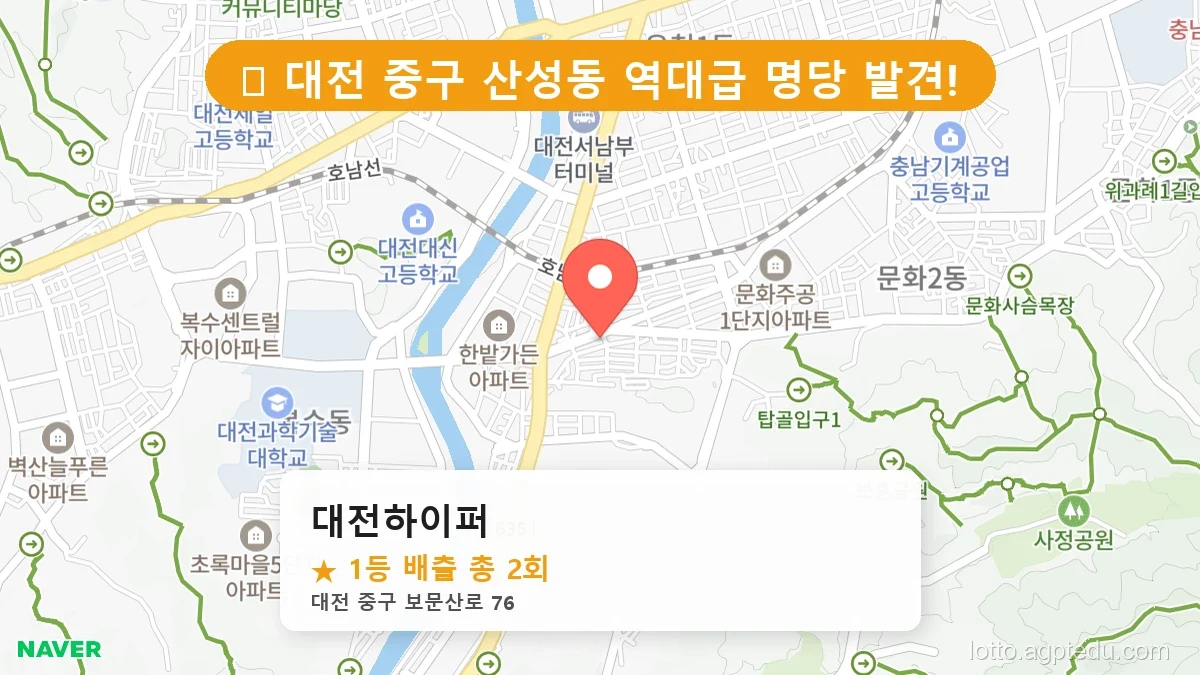 [2026 대전 중구 산성동 로또 명당 순위 BEST 3] 자동, 수동 가리지 않고 터지는 진짜 명당 리스트