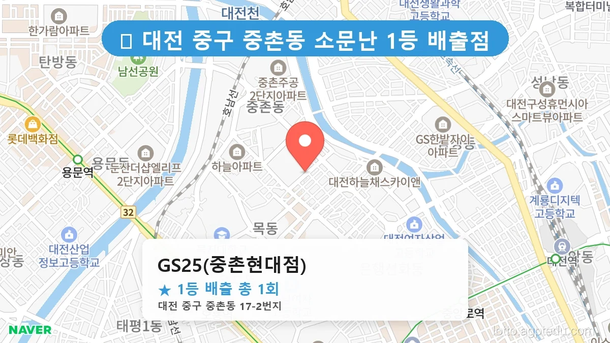 [2026 대전 중구 중촌동 로또 명당 순위 Best] 이번 주 당첨 주인공이 나올 명당은?