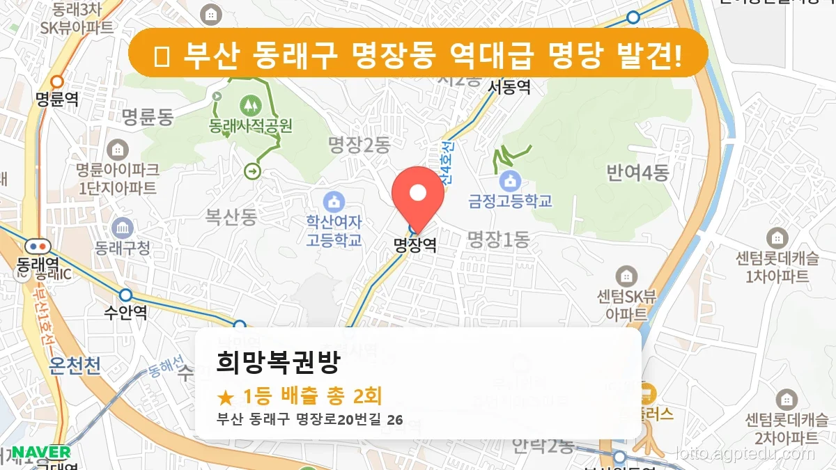 [2026 부산 동래구 명장동 로또 명당 BEST] 알고 보니 코앞? 우리 동네 1등 배출점 완벽 정리