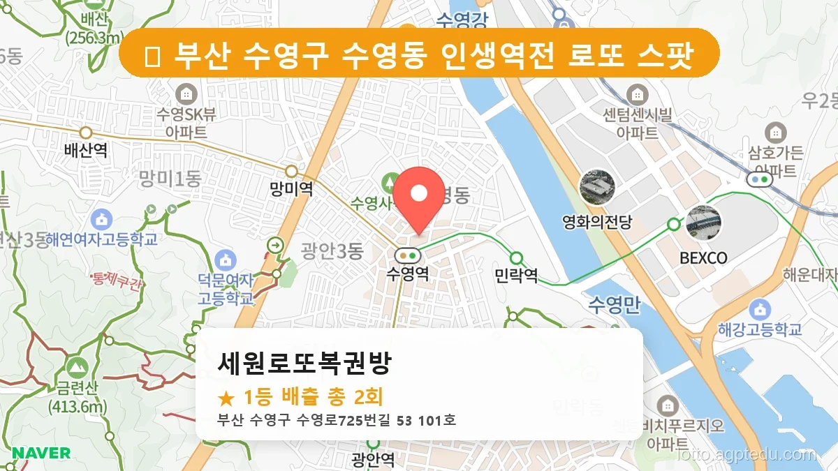 [2026 부산 수영구 수영동 로또 명당 BEST 2] 역대 1등 당첨 위치 및 순위 공개
