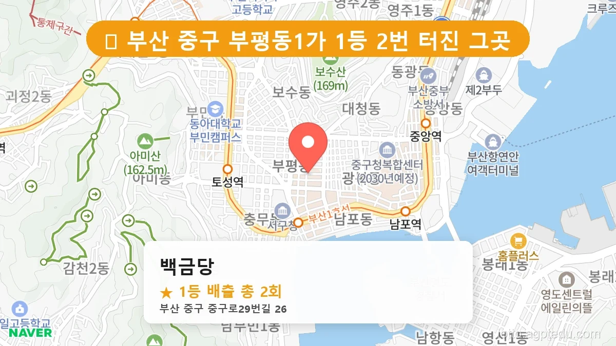 [2026 부산 중구 부평동1가 로또 명당 Best] 역대급 당첨 횟수 갱신! 전설이 된 로또 명당