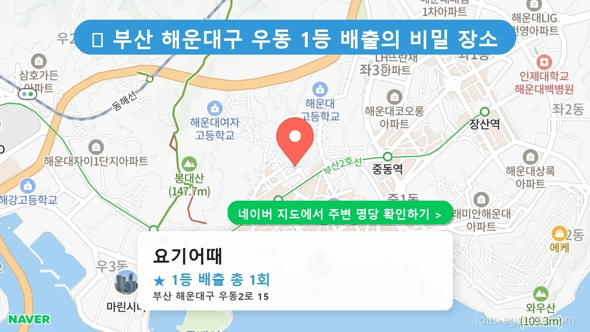 제1219회 해운대구 우동 로또 명당 요기어때 위치 및 상세정보