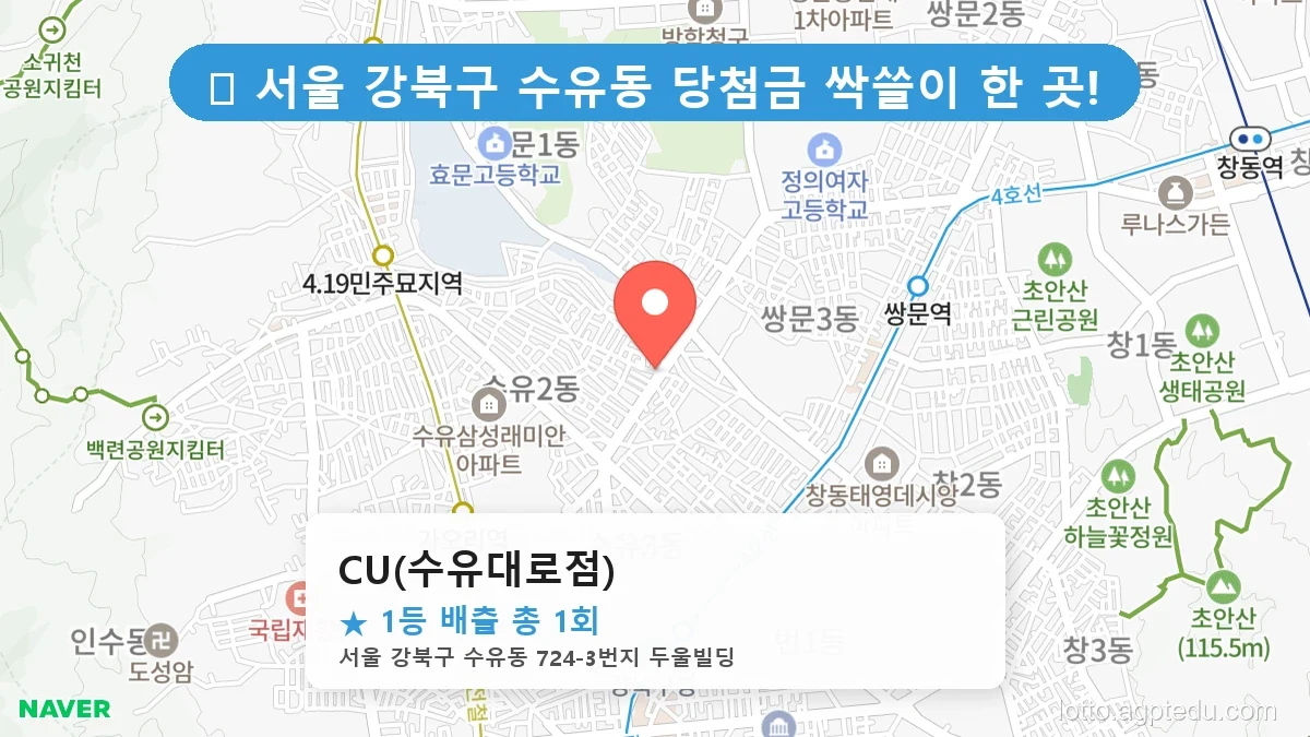 서울 강북구 수유동 수유동 로또 명당 CU(수유대로점) 1등 당첨 배출점 전경