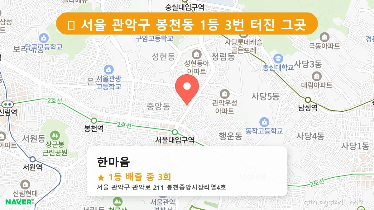 서울 관악구 봉천동 봉천동 로또 명당 한마음 1등 당첨 배출점 전경