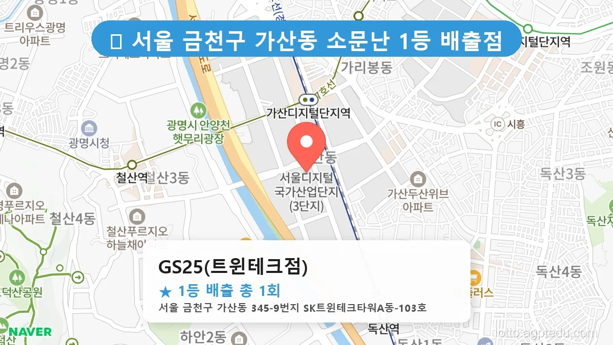 서울 금천구 가산동 가산동 로또 명당 GS25(트윈테크점) 1등 당첨 배출점 전경