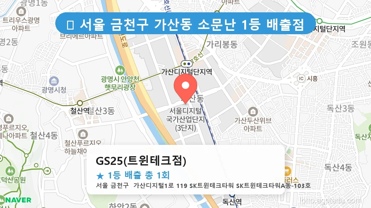 서울 금천구 가산동 가산동 로또 명당 GS25(트윈테크점) 1등 당첨 배출점 전경