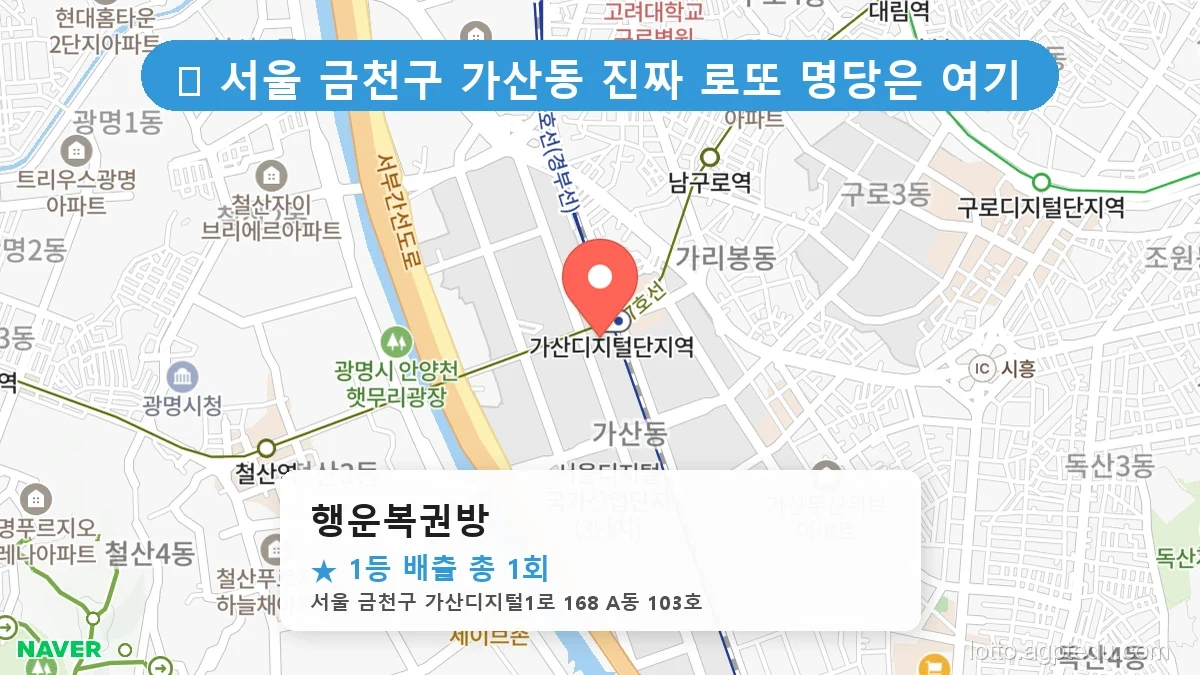 서울 금천구 가산동 가산동 로또 명당 행운복권방 1등 당첨 배출점 전경