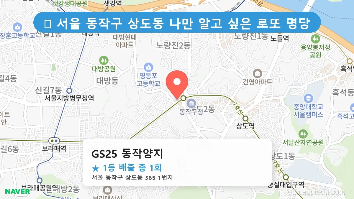 [2026 서울 동작구 상도동 로또 명당 BEST 5] 역대 1등 당첨 위치 및 순위 공개