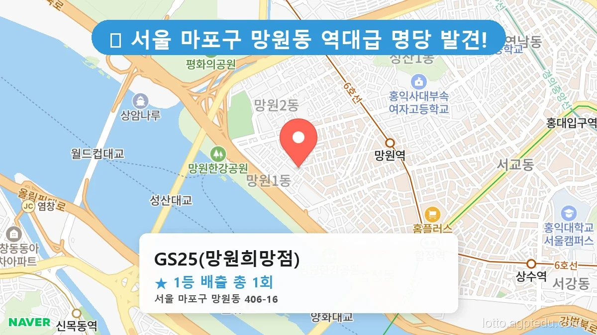 서울 마포구 망원동 망원동 로또 명당 GS25(망원희망점) 1등 당첨 배출점 전경