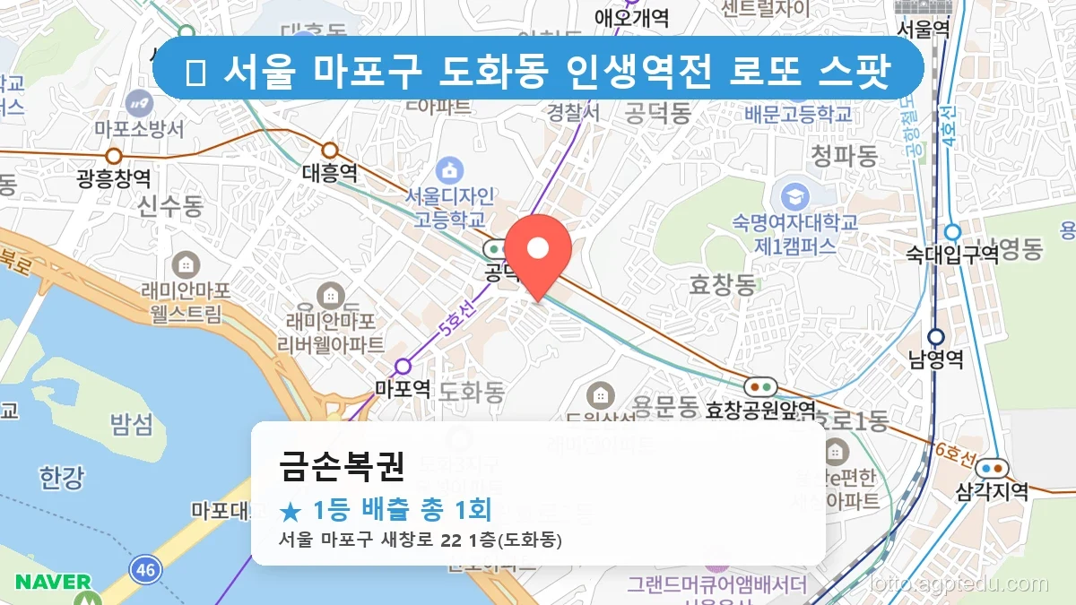 서울 마포구 도화동 도화동 로또 명당 금손복권 1등 당첨 배출점 전경