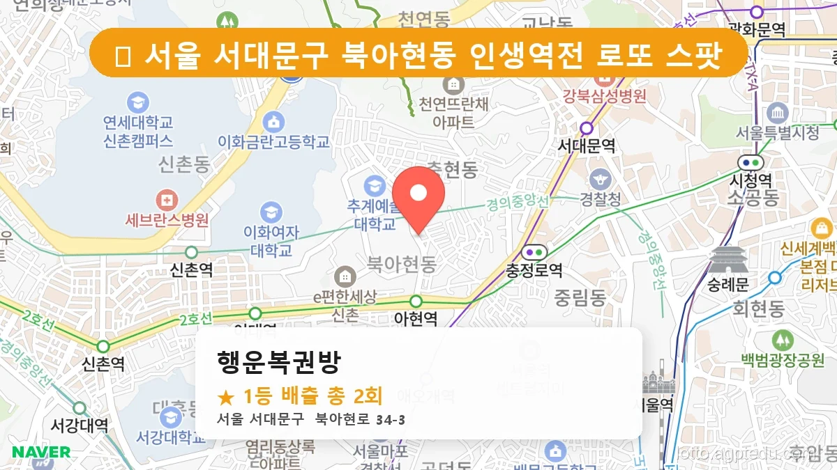 [2026 서울 서대문구 북아현동 로또 명당 BEST 2] 줄 서서 사는 판매점 상세 정보 확인
