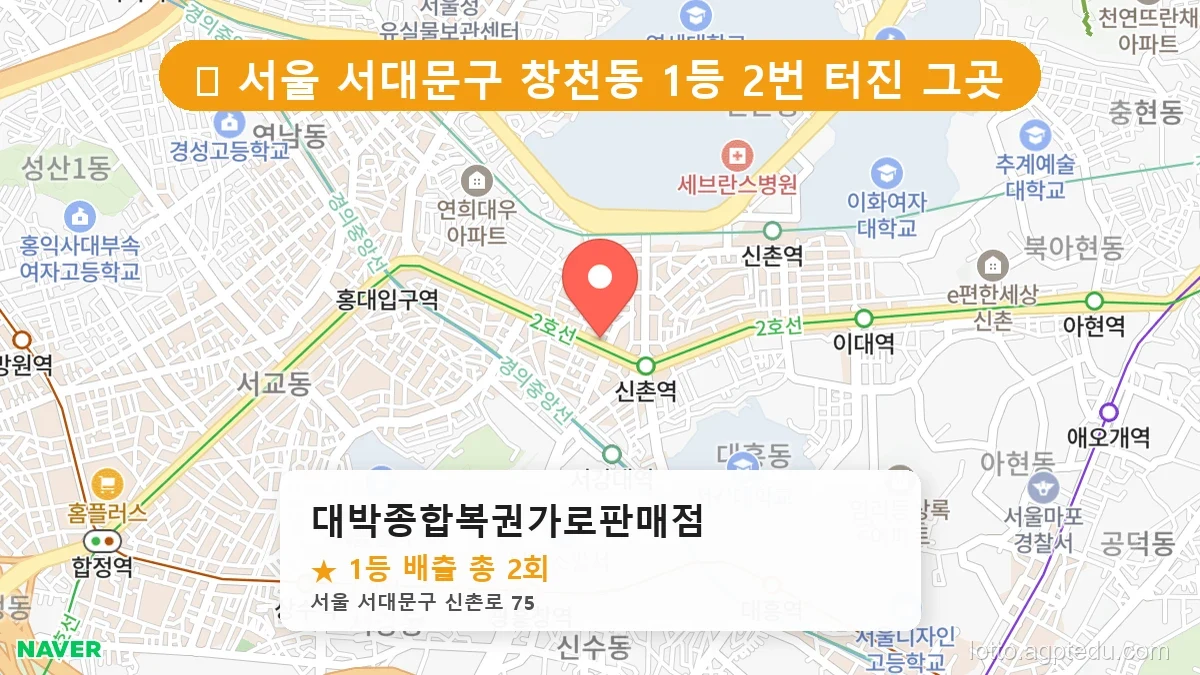 [2026 서울 서대문구 창천동 로또 명당 BEST 2] 1등 배출 판매점 리스트 완벽 정리