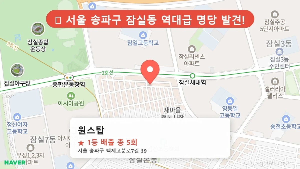 [2026 서울 송파구 잠실동 로또 명당 BEST 6] 1등 배출 판매점 리스트 완벽 정리