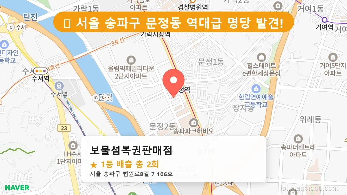 서울 송파구 문정동 문정동 로또 명당 보물섬복권판매점 1등 당첨 배출점 전경