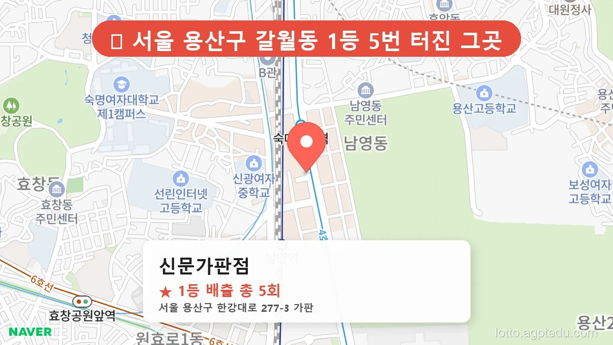 [2026 서울 용산구 갈월동 로또 명당 BEST 2] 이번 주 당첨 주인공이 나올 명당은?