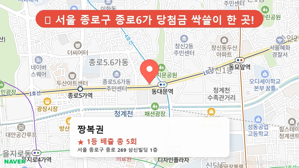 [2026 서울 종로구 종로6가 로또 명당 BEST] 이번 주 당첨 주인공이 나올 명당은?
