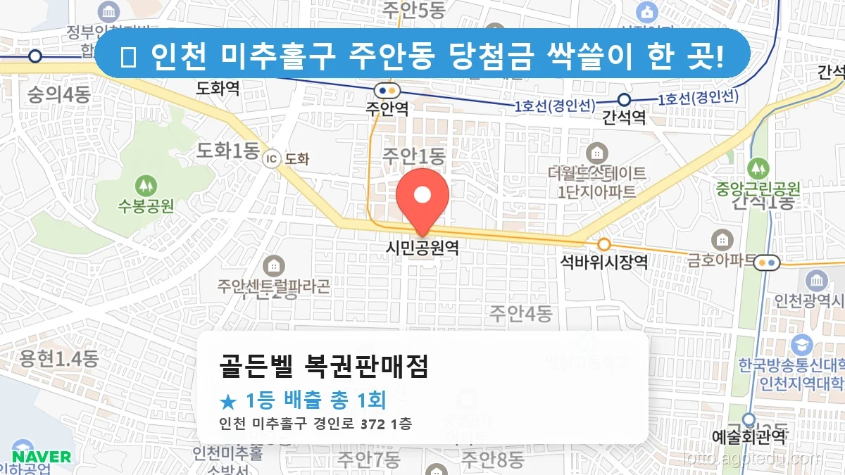 제1218회 미추홀구 주안동 로또 명당 골든벨 복권판매점 위치 및 상세정보