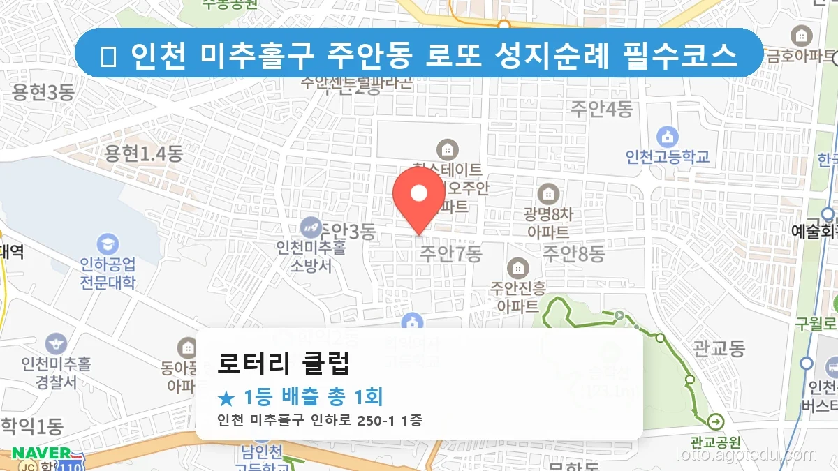제1204회 미추홀구 주안동 로또 명당 로터리 클럽 위치 및 상세정보