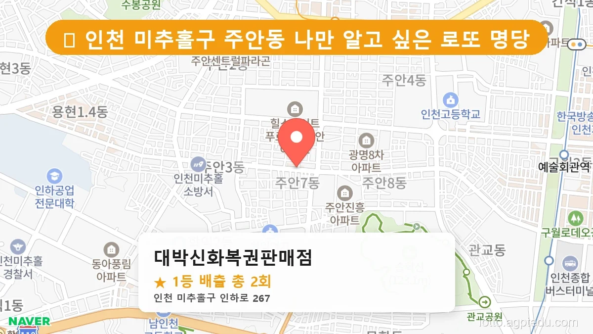 제1209회 미추홀구 주안동 로또 명당 대박신화복권판매점 위치 및 상세정보