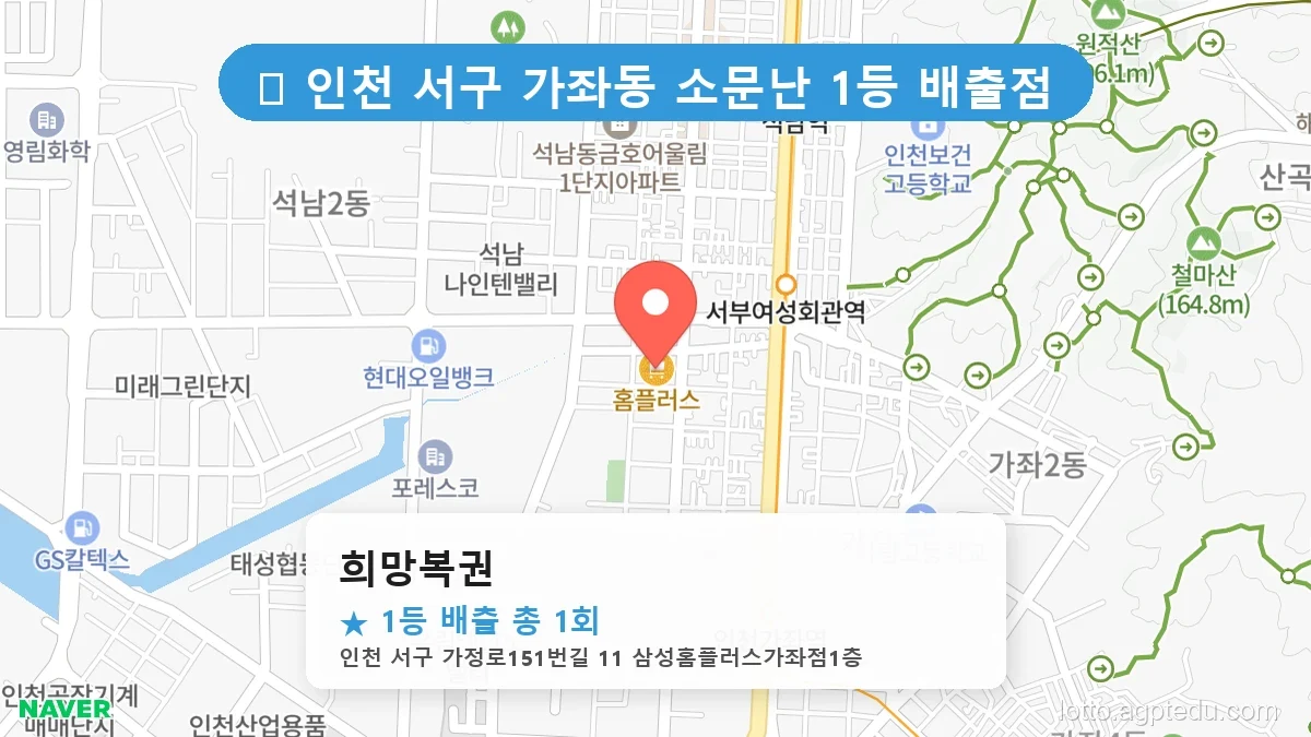 제1193회 서구 가좌동 로또 명당 희망복권 위치 및 상세정보
