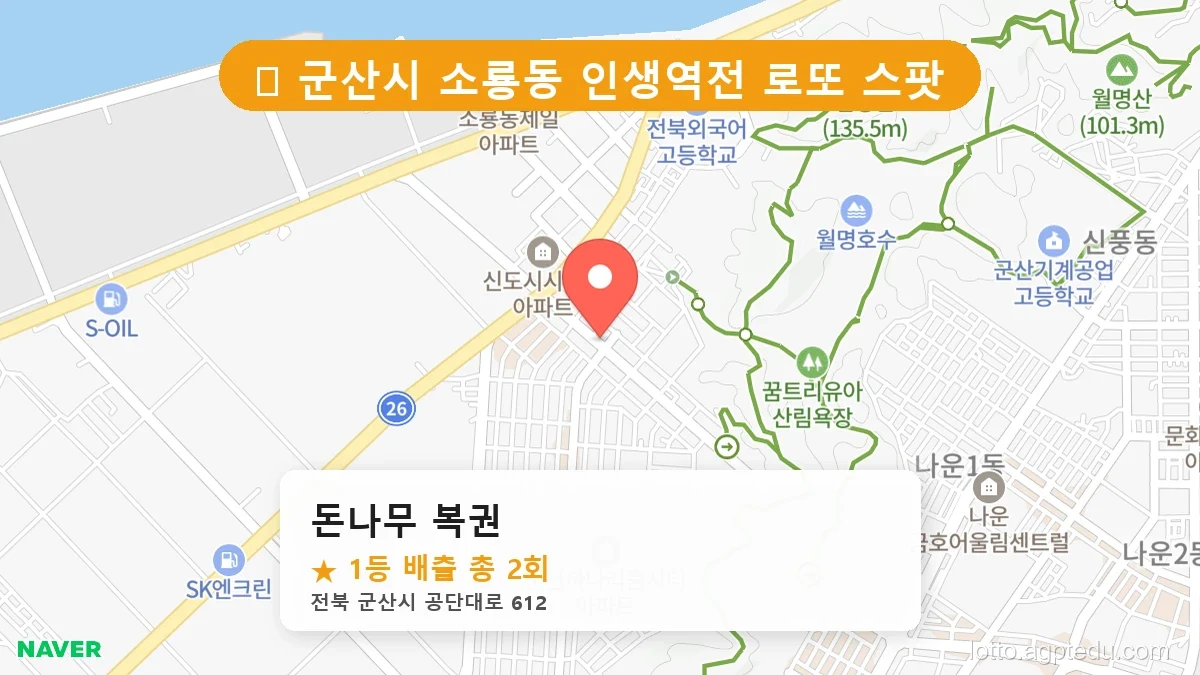 제1213회 군산시 소룡동 로또 명당 돈나무 복권 위치 및 상세정보