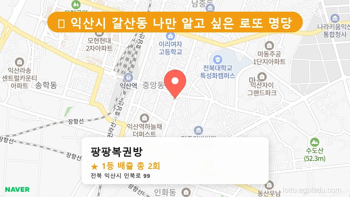 제1213회 익산시 갈산동 로또 명당 팡팡복권방 위치 및 상세정보