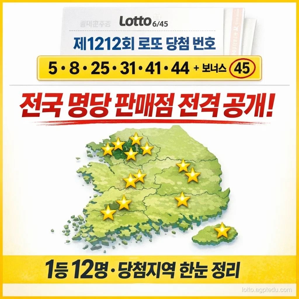 제1212회 로또 당첨 번호 총정리! 1등 판매점 & 전국 명당 한눈에 보기