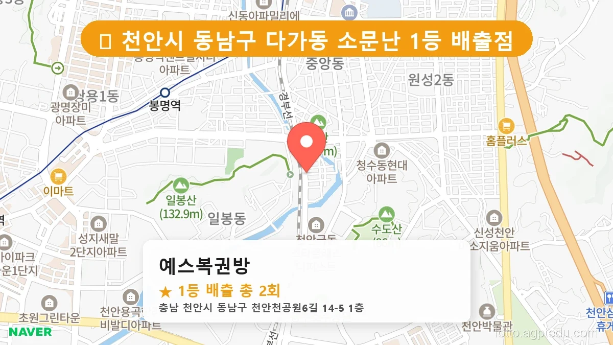 제1194회 천안시 다가동 로또 명당 예스복권방 위치 및 상세정보