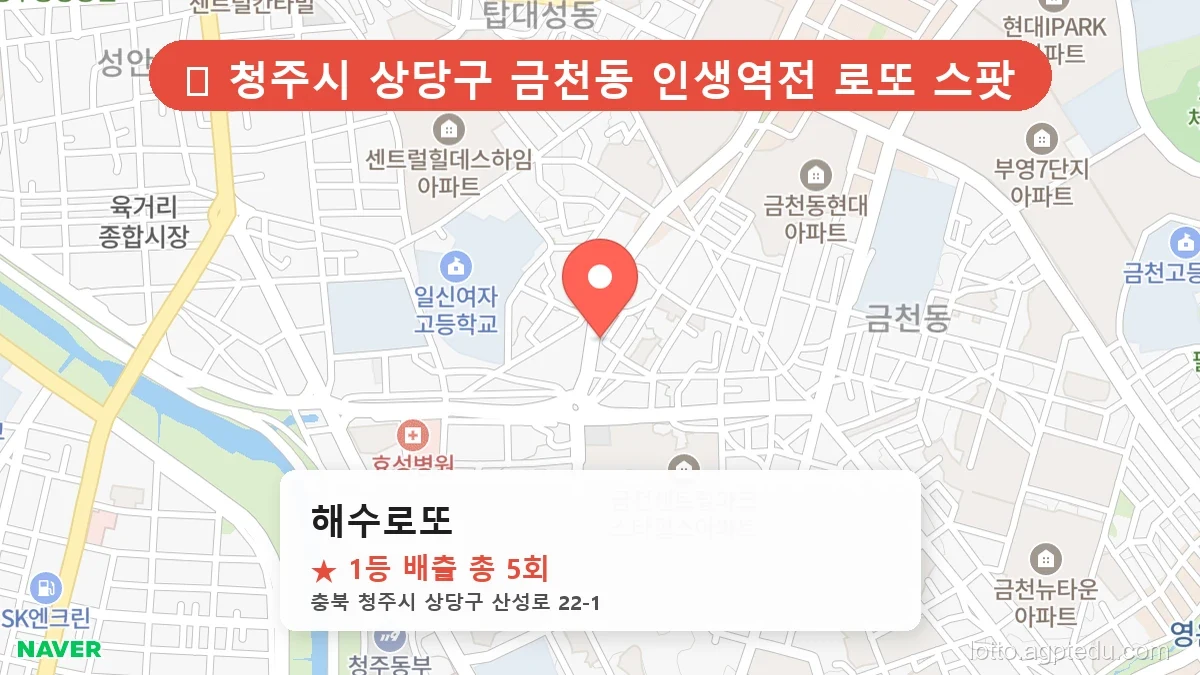 제1192회 청주시 금천동 로또 명당 해수로또 위치 및 상세정보