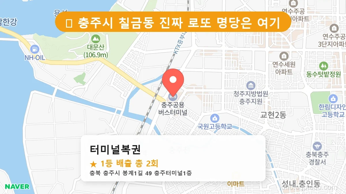 제1192회 충주시 칠금동 로또 명당 터미널복권 위치 및 상세정보