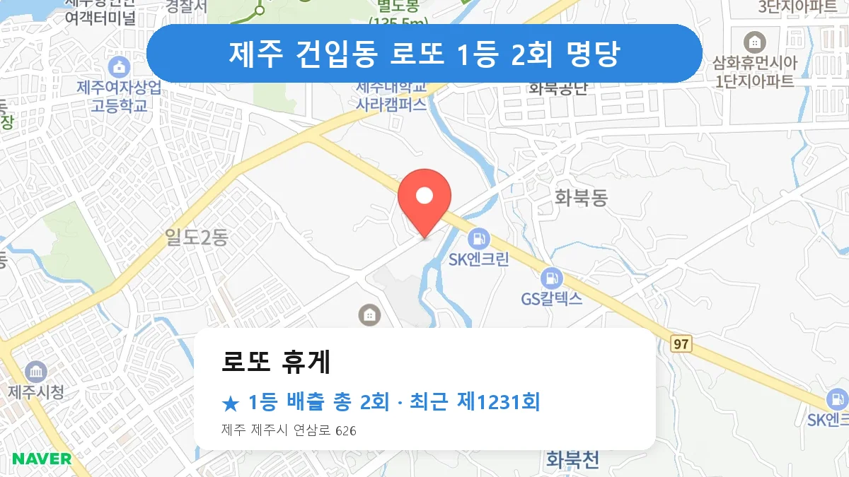 제주 로또 휴게 로또 1등 2회 명당 | 위치·당첨 이력 (제주 제주시 건입동)