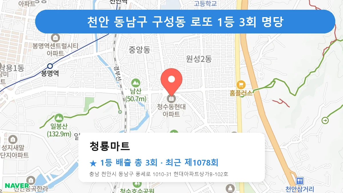 천안 동남구 로또 명당 청룡마트 위치