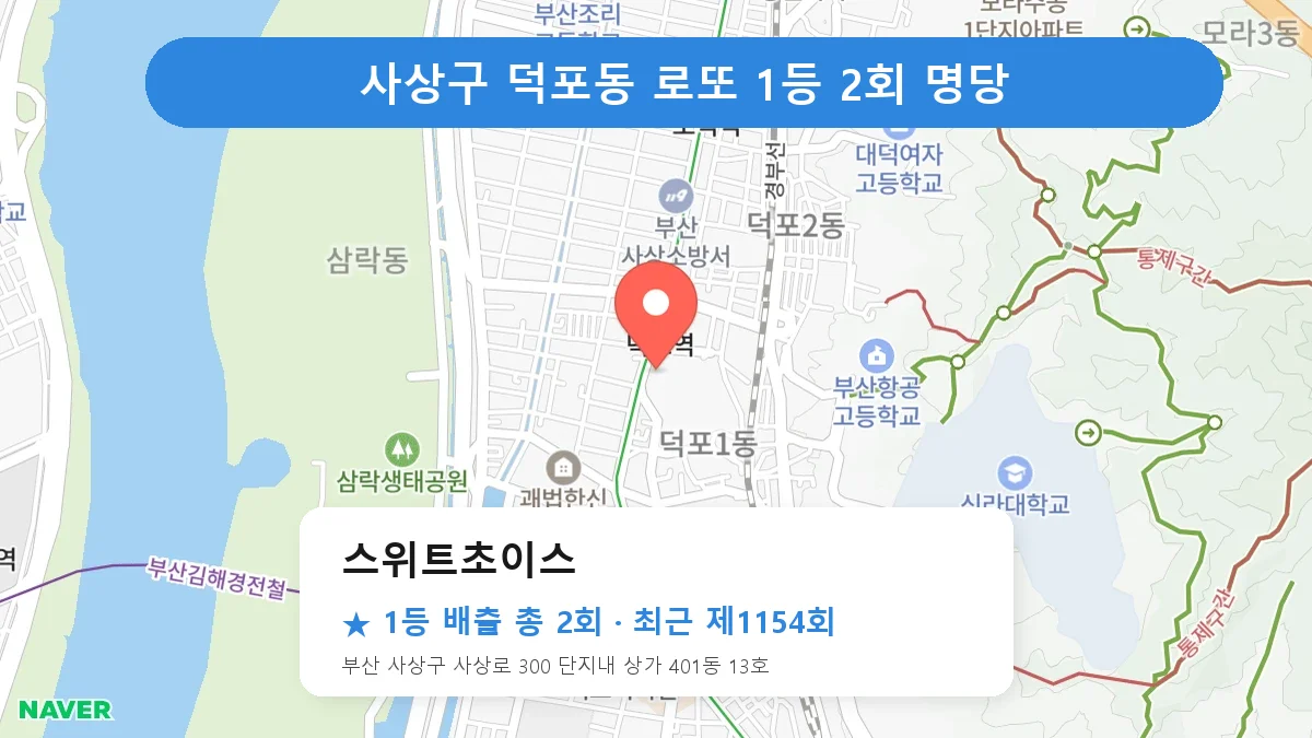 사상구 스위트초이스 로또 1등 2회 명당 | 위치·당첨 이력 (부산 사상구 덕포동)