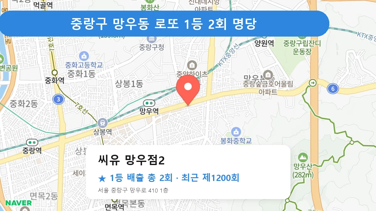 중랑구 씨유 망우점2 로또 1등 2회 명당 | 위치·당첨 이력 (서울 중랑구 망우동)