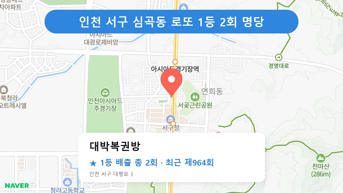인천 서구 대박복권방 로또 1등 2회 명당 | 위치·당첨 이력 (인천 서구 심곡동)