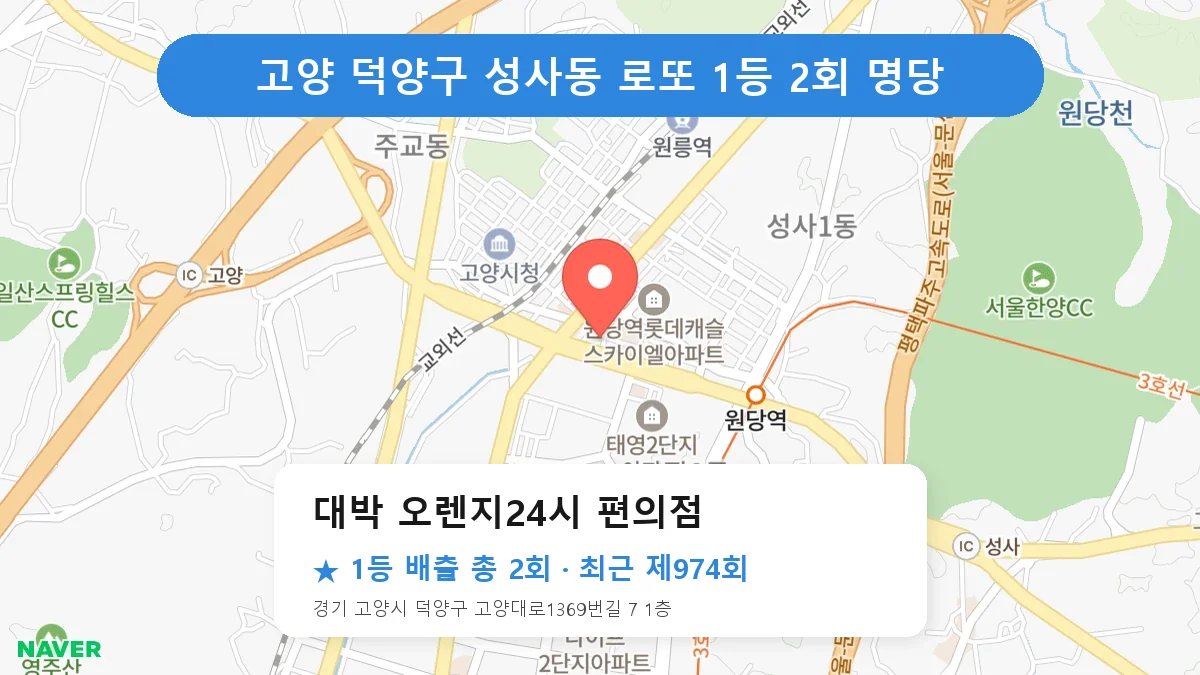 고양 덕양구 대박 오렌지24시 편의점 로또 1등 2회 명당 | 위치·당첨 이력 (경기 고양시 덕양구 성사동)